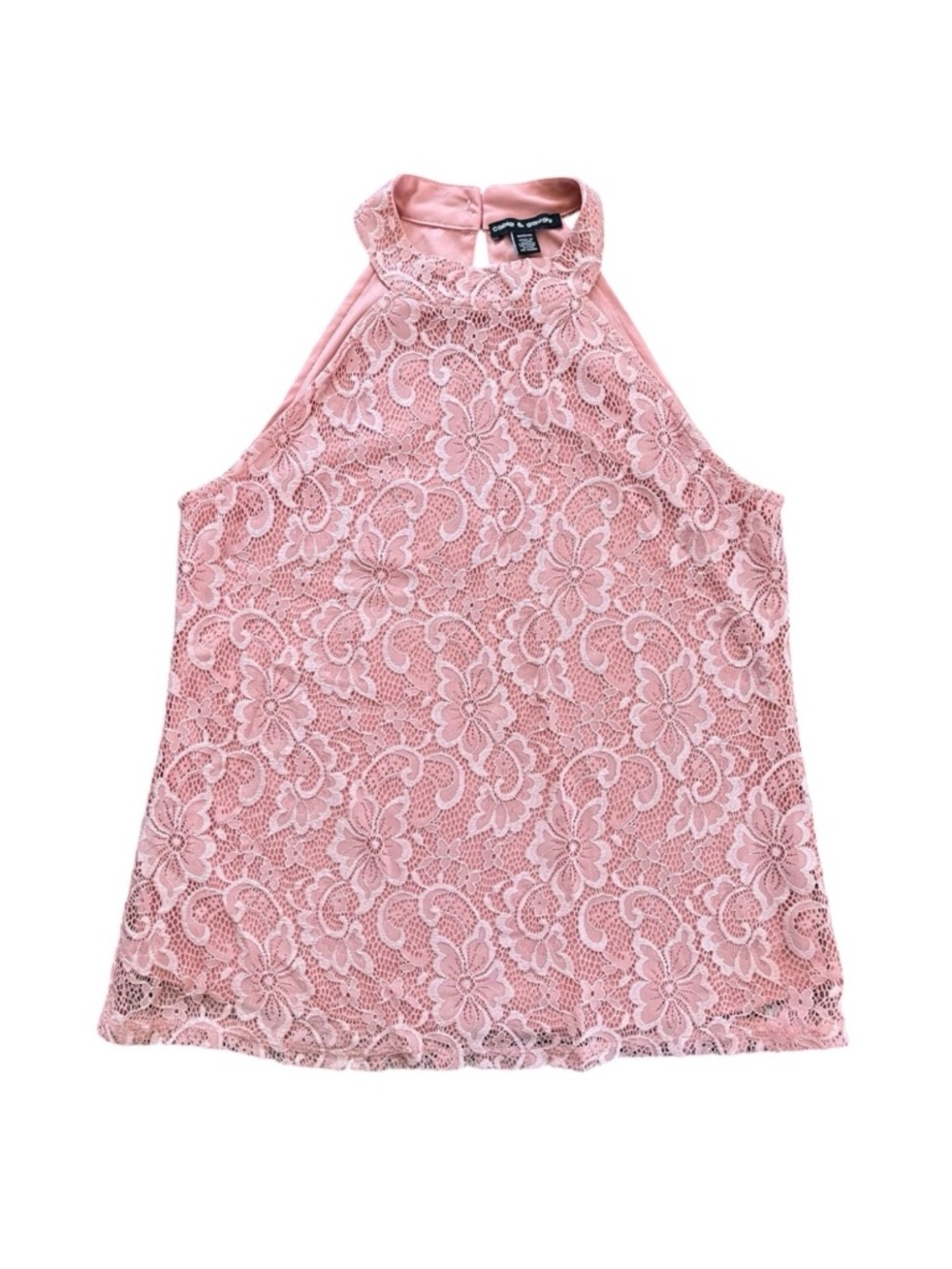 Cable & Gauge Womens M Sleeveless Pink Floral Lace Halter Top Blouse
